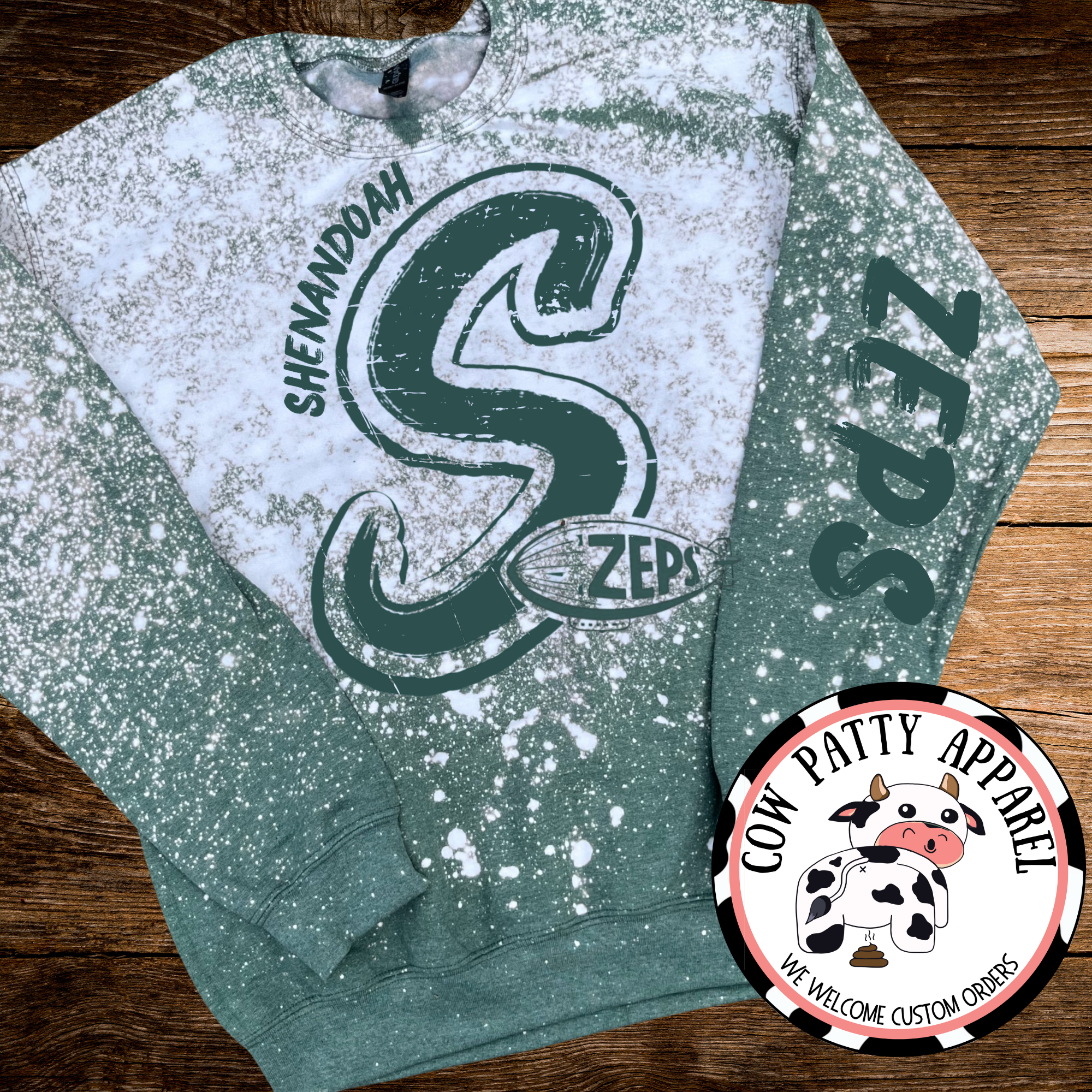 School Mascot-Bleached Crewneck Sweatshirt Brush Font