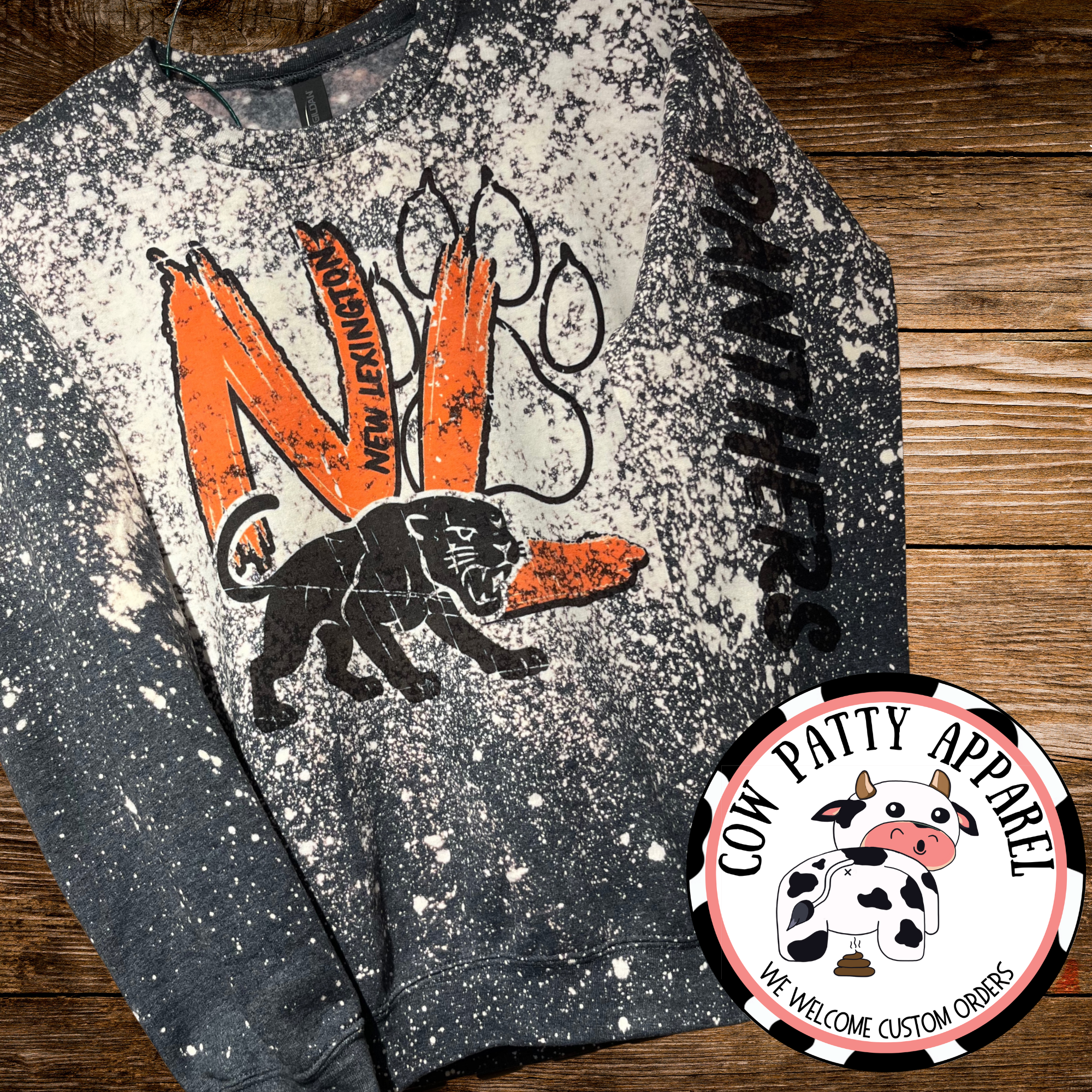 School Mascot-Bleached Crewneck Sweatshirt Brush Font