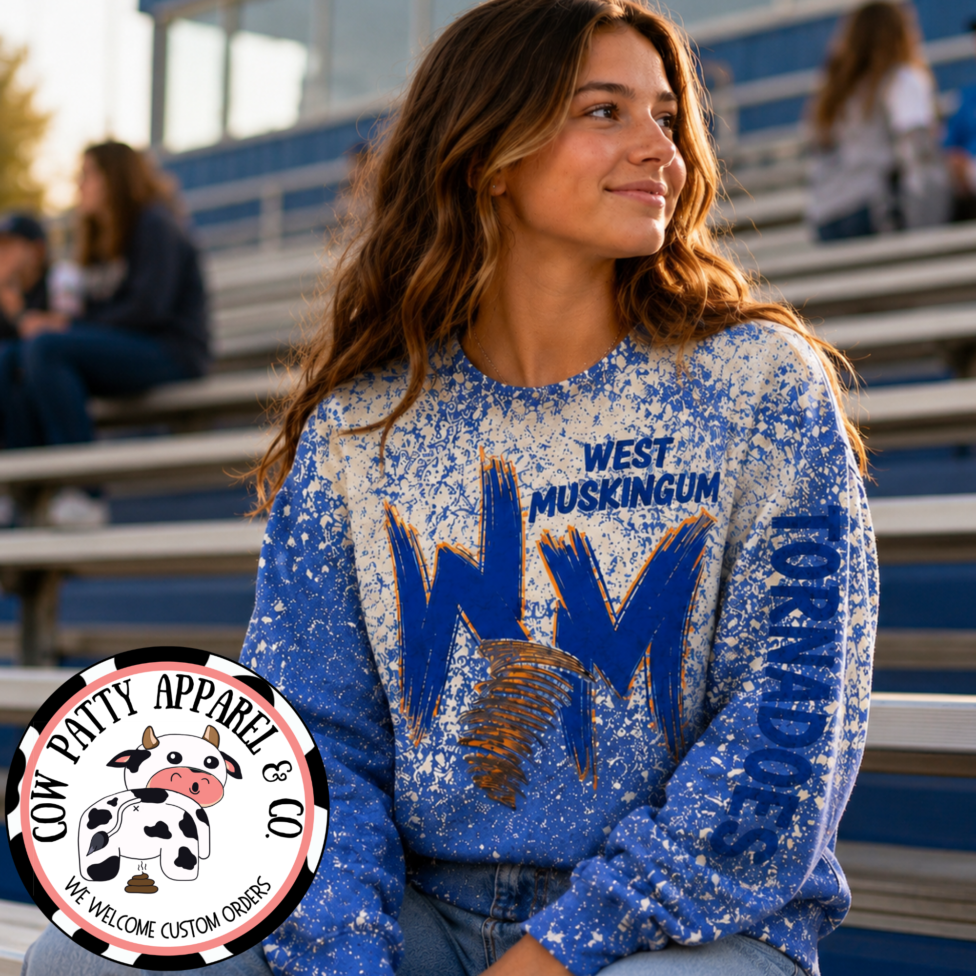 School Mascot-Bleached Crewneck Sweatshirt Brush Font