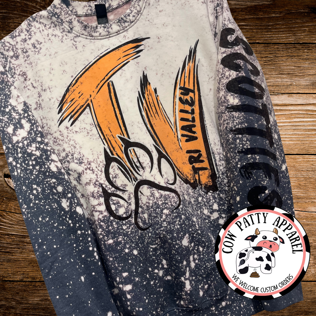 School Mascot-Bleached Crewneck Sweatshirt Brush Font